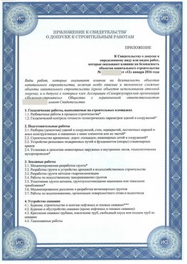 Приложение к свидетельству о допуске к строительным работам Краснокамск СРО в строительстве